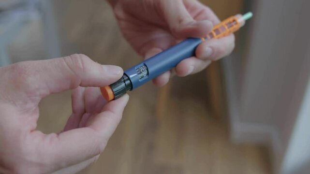 Detailed 4K Video of a Man Administering Insulin Injection
