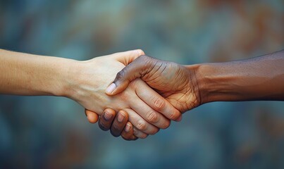 Fototapeta premium The concept of love transcending ethnic backgrounds is depicted by a multiracial couple holding hands.