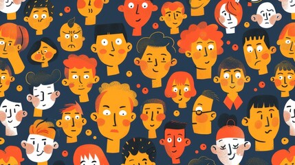 Diverse and Quirky Hand-Drawn Characters with Bold Colors and Playful Expressions