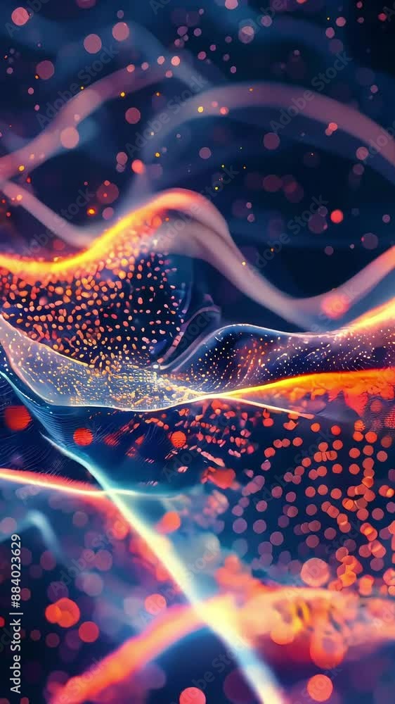 Aufkleber video of colorful, abstract image of a wave with a lot of dots and lines. the image has a futuristic