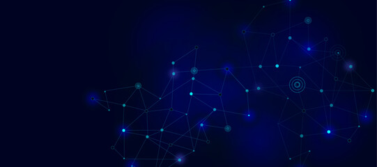 Fototapeta premium Abstract connected dots on bright blue background. Internet connection and technology graphic design.