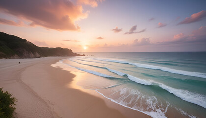 Obraz premium Amazing sunset over calm sea, Sunset over tranquil waters, a tropical paradise.