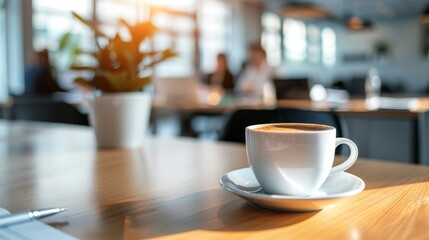 Sunlight on a Cup of Coffee in a Busy Office