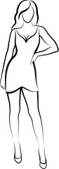 Sketch of Slim Women In Mini Dress. Vector illustration