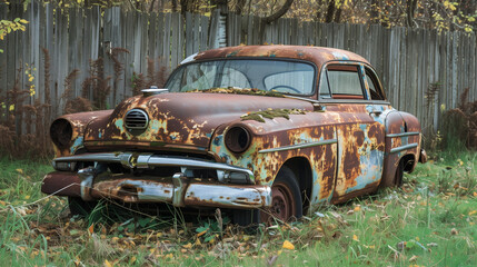 antique abandoned rusty car weathered