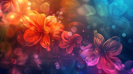 Vibrant Abstract Floral Illustration with Colorful Bokeh Background - Perfect for Creative Design Projects