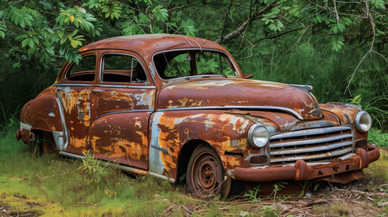 Fototapeta premium antique abandoned rusty car weathered