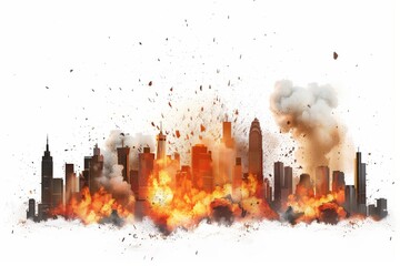 Explosions in city isolated on the white background