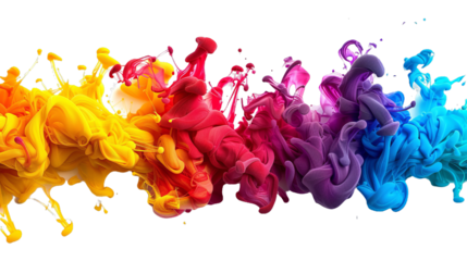 Abstract colorful rainbow color painting illustration isolated on transparent background.