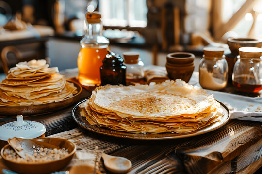 Pile de cr&ecirc;pes sur une assiette