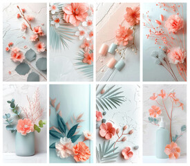 Nature decoration, social media story background set, used for advertising.