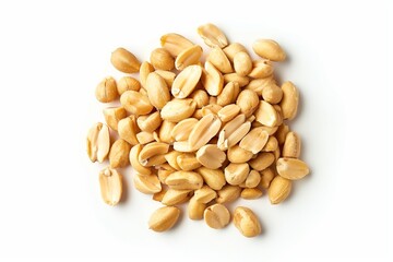 Roasted and salted peanuts pile isolated on white