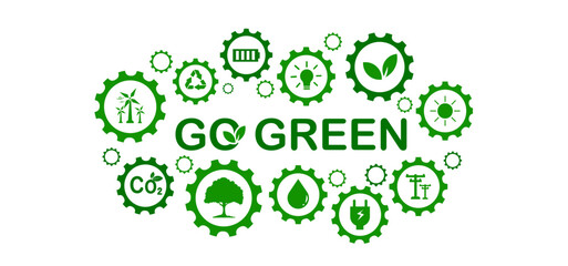 Go Green concept, sustainable environmental development, sustainable energy business, climate change with green icons