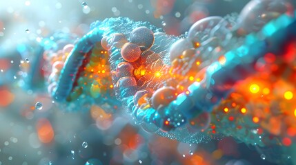 Minimalistic 3D Render of Plant Cell Endoplasmic Reticulum with Metallic and Neon Highlights