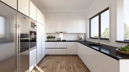 Modern minimalist kitchen with sleek white cabinets