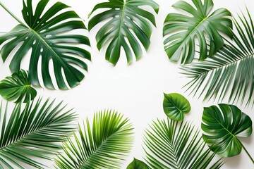 Tropical green palm leaf on white background