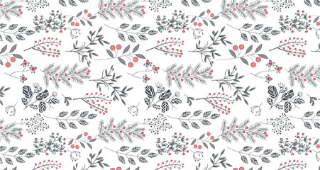 abstract vintage botanical floral decorative element background allover seamless pattern design illustration in grey red pink color combination digital home textile and apparels