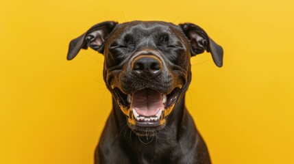 The smiling black dog