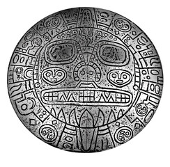 Relief metal panel of Inca symbols
