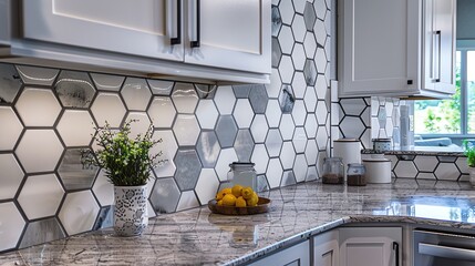 Large hexagon tile backsplash