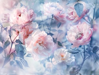 4. A template featuring gentle bohemian watercolor flowers in pastel tones, rendered in hyper-realistic detail. The Nikon D850 captures the essence of the flowers' delicate beauty, highlighting the