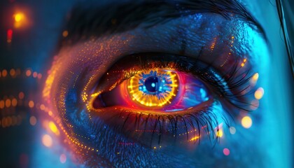 The Optical Biometrics Eye Futuristic Cyberspace Technology Neural Network with Beautiful Colors Scan
