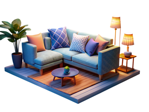 Isometric 3D cartoon sofa bed