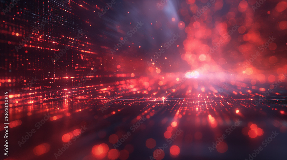 Poster futuristic abstract illustration background for presentation about artificial intelligence, red colo