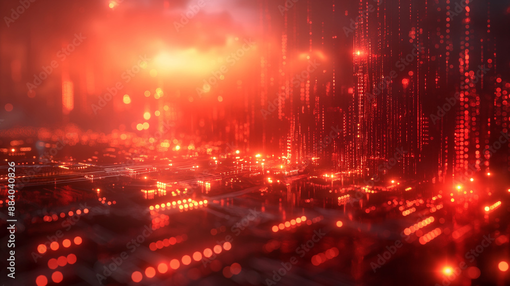 Poster futuristic abstract illustration background for presentation about artificial intelligence, red colo