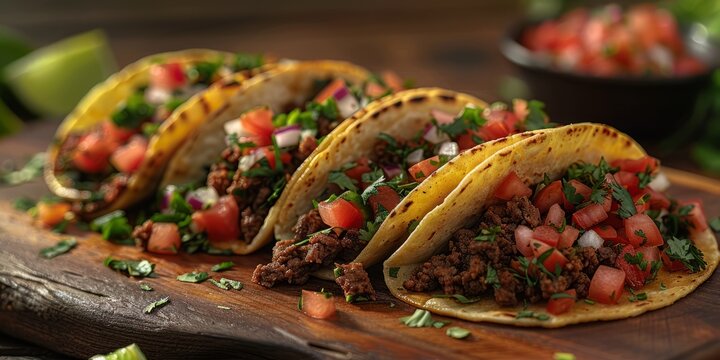 National Taco Day delicious tacos with toppings, October 4th - Powered by Adobe