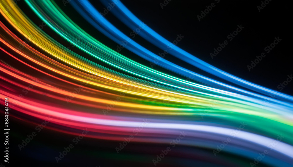 Poster abstract rainbow lines in the dark. effect of lights and motion.