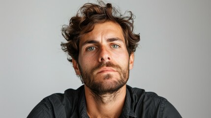 Obraz premium Portrait of a Bearded Man with Intense Green Eyes