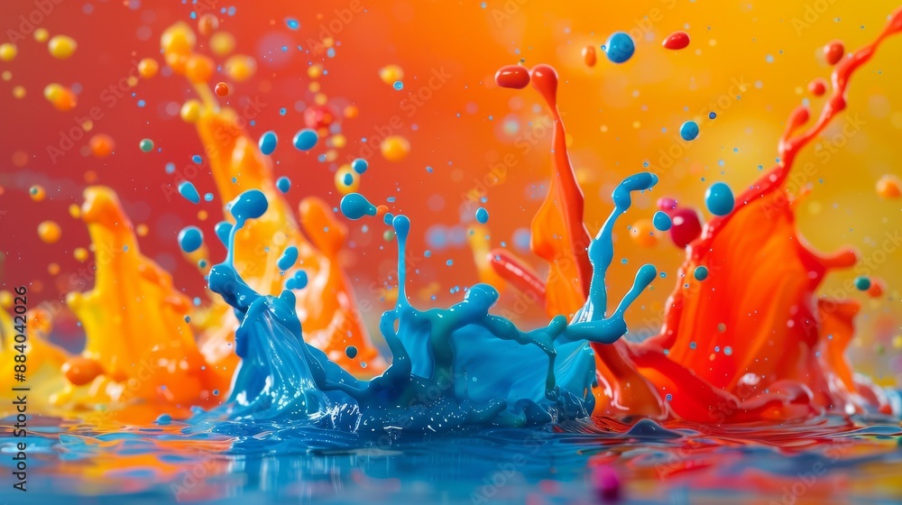 Poster multicolored paint splashes creating abstract patterns and shapes