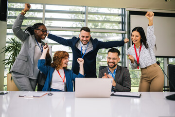 Portrait of multiracial business people. Celebrating their success.