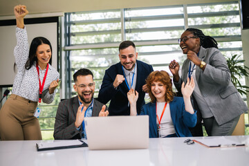 Obraz premium Portrait of multiracial business people. Celebrating their success.