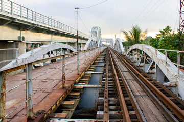 Fototapeta premium Binh Loi Railway Bridge in Saigon. This bridge was built in 1902 by French and it was the first bridge to cross the Saigon River.