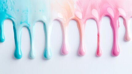 Colorful pastel paint dripping on white background. Creative abstract art with vibrant colors. Perfect for artistic projects and designs.
