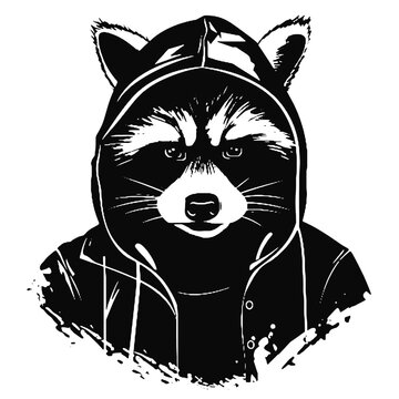 recommend clip art: Cute hand drawing raccoon sketch. Vector monochrome illustration.