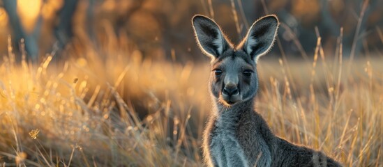 Kangaroo Portrait in Golden Grass