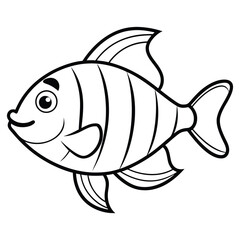 Cute cartoon striped fish illustration for coloring book pages