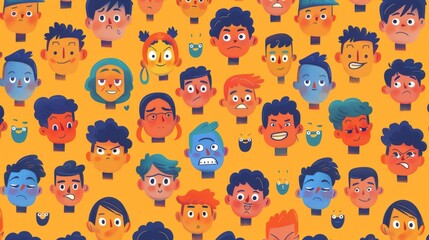 Diverse Collection of Illustrated Cartoon Characters with Unique Facial Expressions