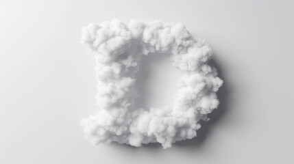 Fototapeta premium Capital letter D made of clouds or soft cotton. Fluffy airy style. Scrapbook activity. Generative AI