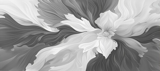 Black and white detailed floral illustration with a spiral pattern