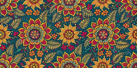 Seamless traditional Indian boho floral pattern for textile printing , Indian, boho, floral, seamless, pattern