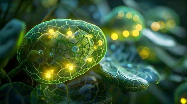 Vibrant Green Chloroplast with Intricate Internal Membrane Structures in a Botanical Scientific