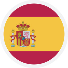 Obraz premium Spain national flag. Circle flat vector icon on transparent background. Circle button with flag of Spain on it