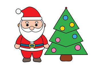 Santaclaus and Christmas tree cartoon and clipart style vector illustration on white backgroung.