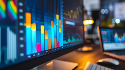 A close-up of a bar graph on a desktop computer screen with data visualization software.