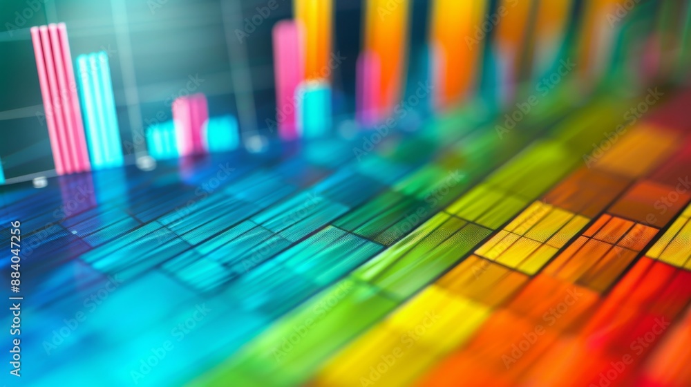 Fototapete a close-up of a colorful bar graph on a digital screen, displaying financial data trends.