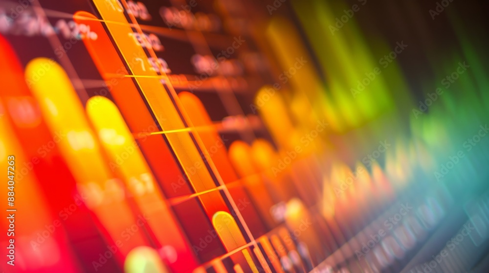 Fototapete a close-up of a colorful bar graph on a digital screen, displaying financial data trends.